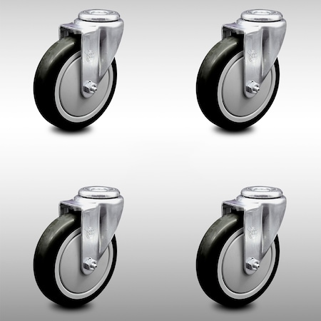 Service Caster 5 Inch SS Black Polyurethane Wheel Swivel Bolt Hole Caster Set SCC-SSBH20S514-PPUB-BLK-4